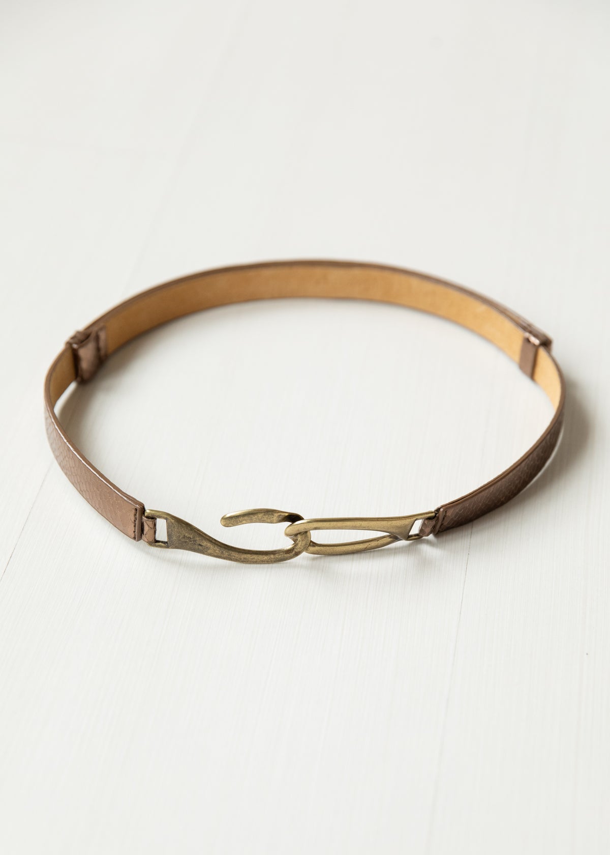 Vintage Adjustable Metallic Faux Snakeskin Leather Belt