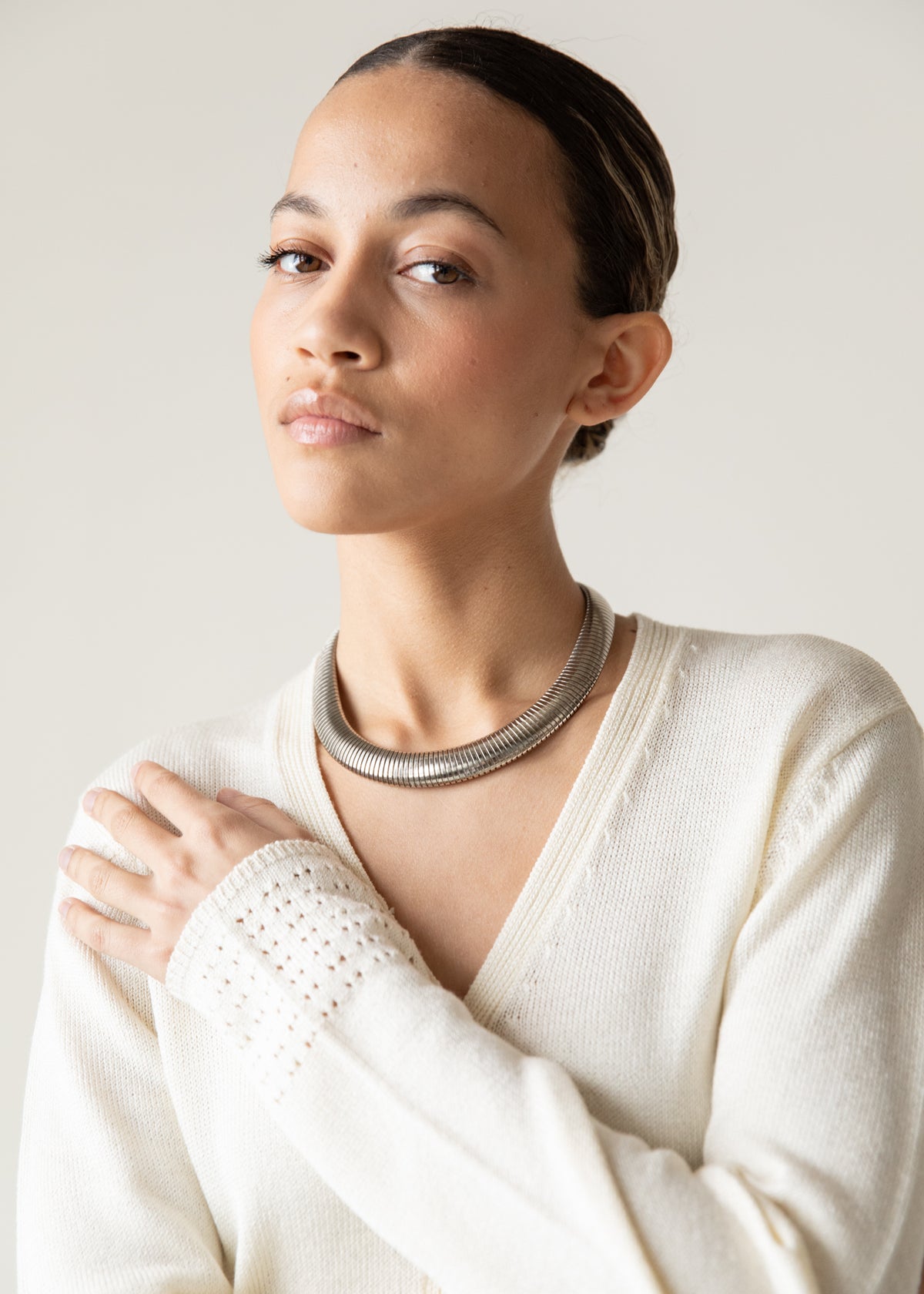 Vintage Silver Tone Omega Collar Necklace