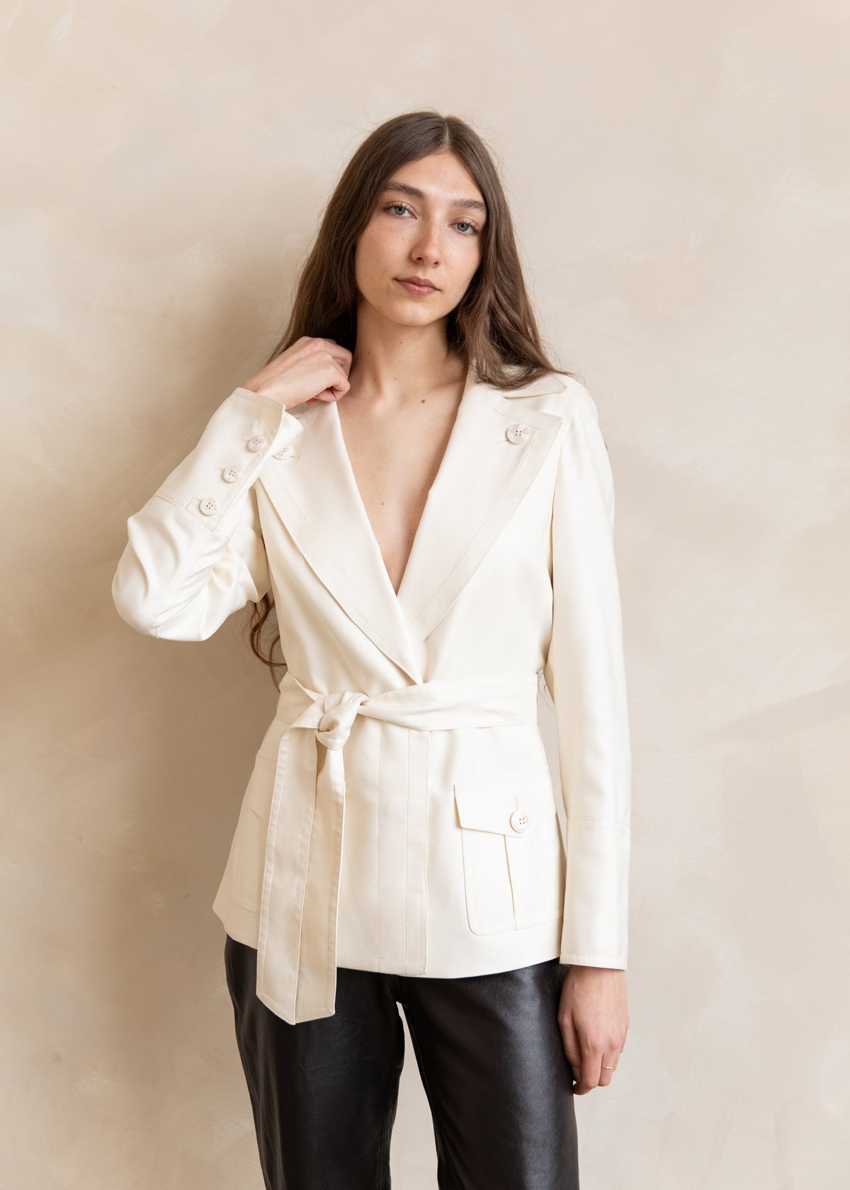 Vintage Escada Wrap Belted Jacket in Ivory