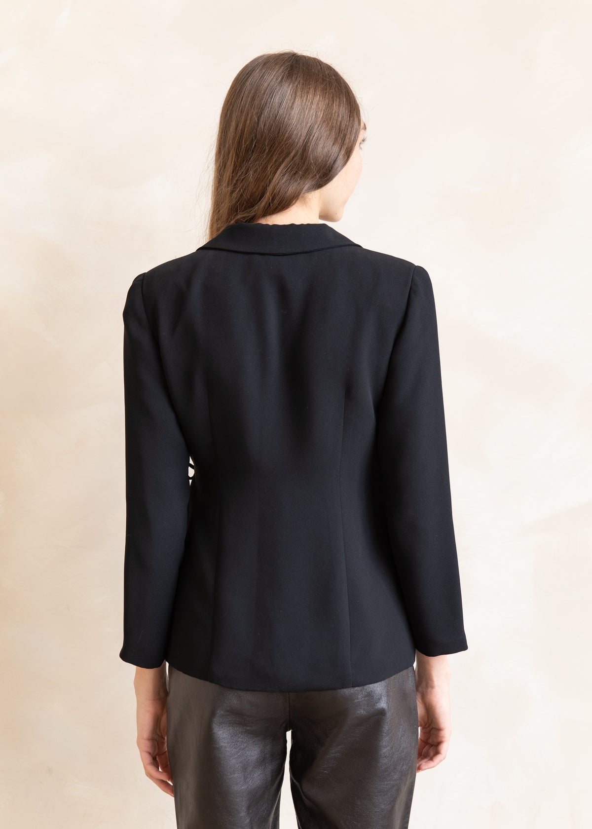 Vintage Wrap Style Blazer with Tassel Tie in Black