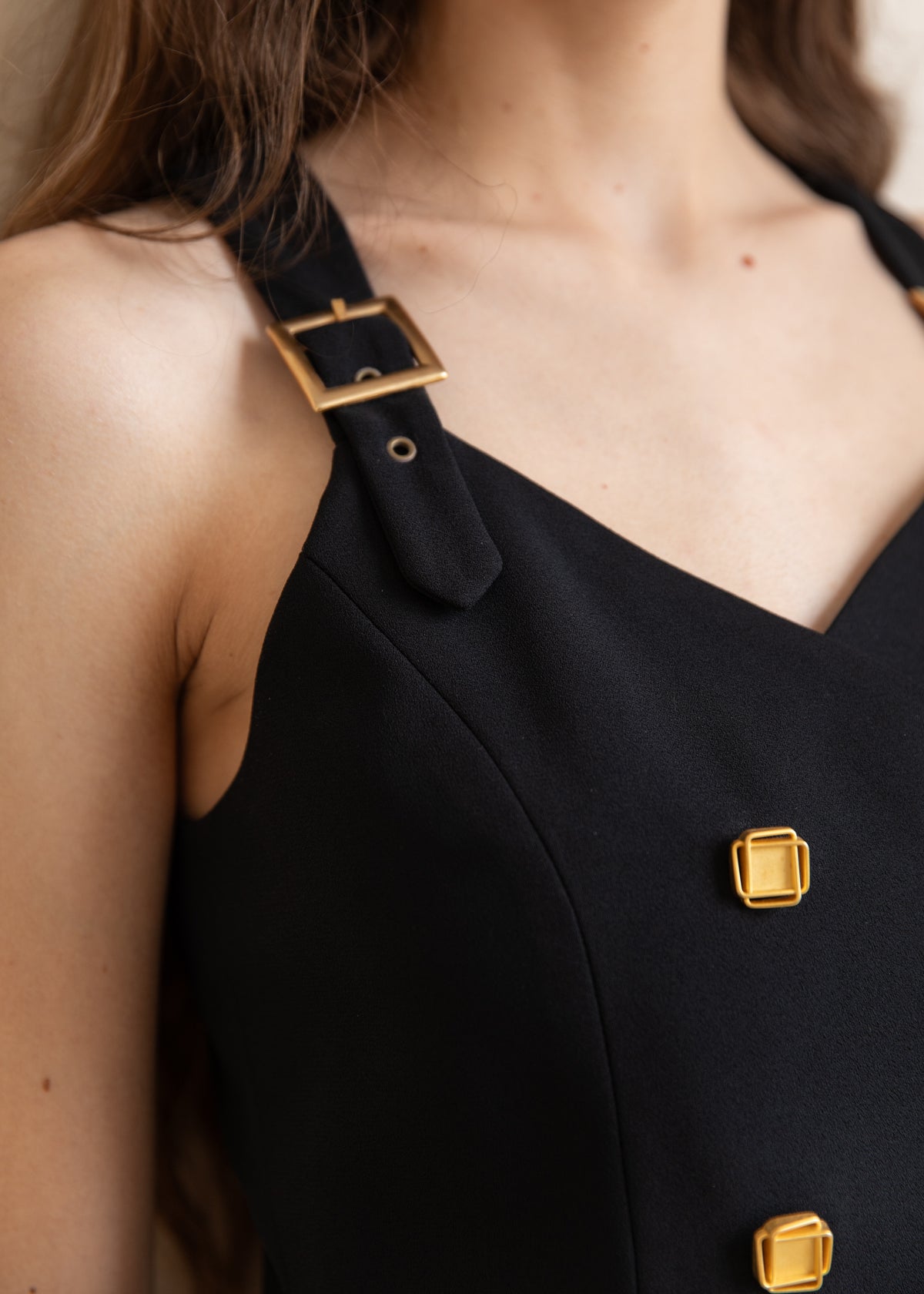 Vintage 90s Structured Button Front Vest with Gold Hardware in Black
