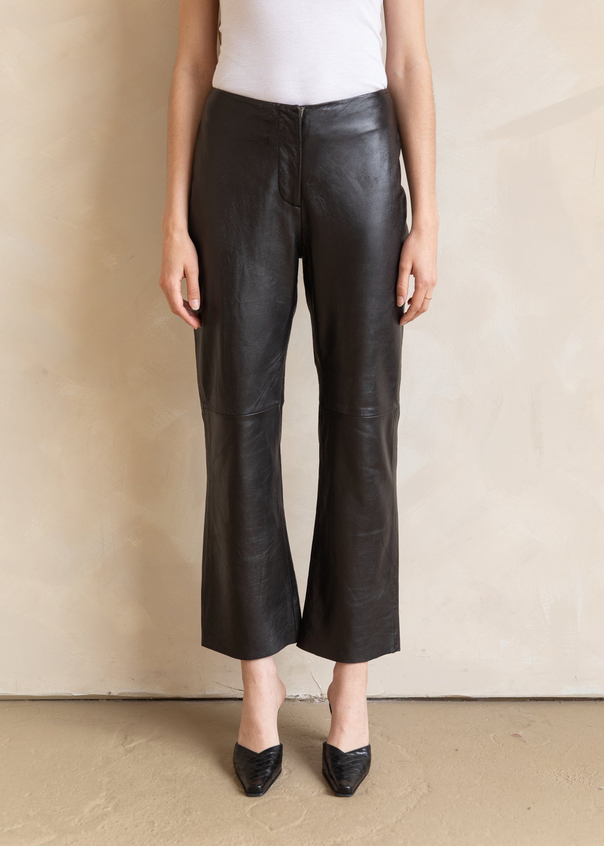 Vintage Leather Cropped Flare Pant in Dark Espresso Brown