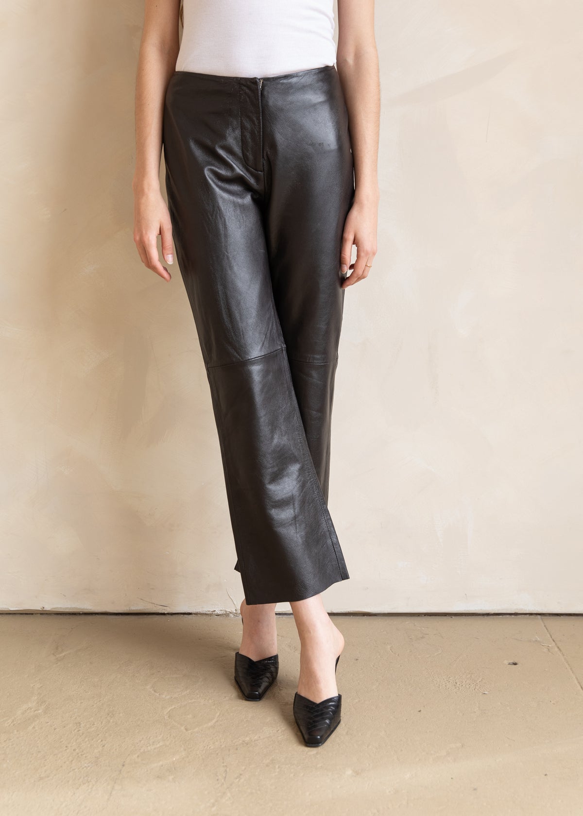 Vintage Leather Cropped Flare Pant in Dark Espresso Brown