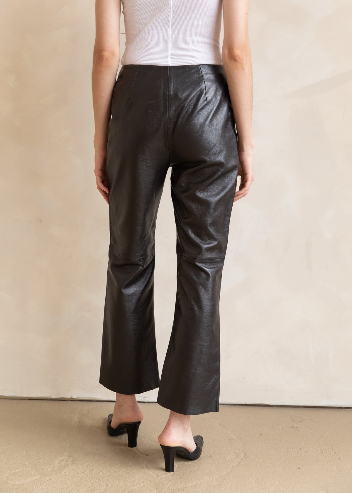 Vintage Leather Cropped Flare Pant in Dark Espresso Brown