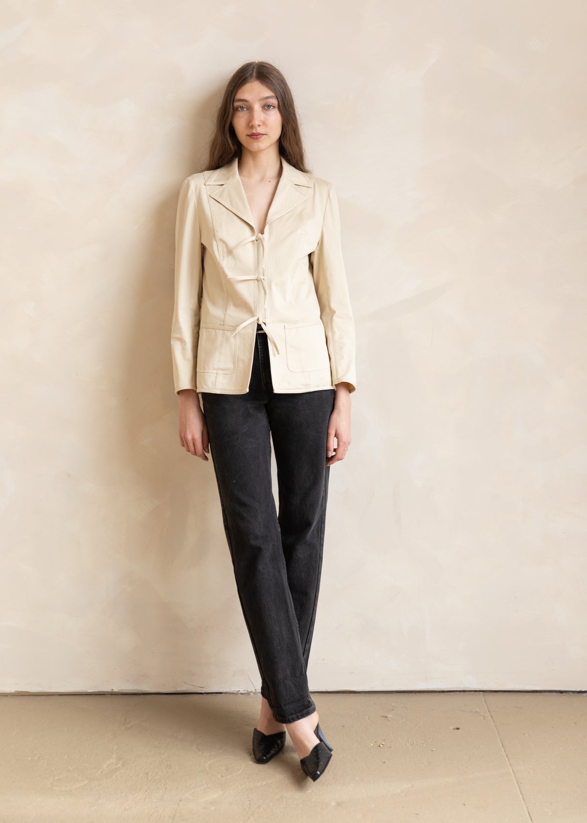Vintage Escada Tie Front Tailored Jacket in Beige