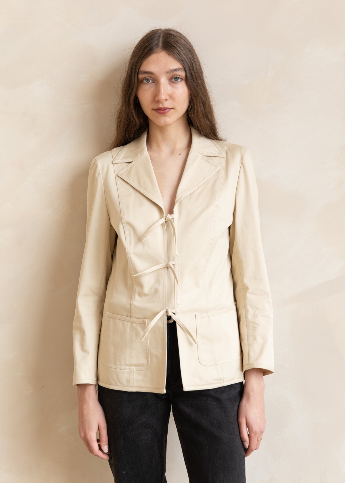 Vintage Escada Tie Front Tailored Jacket in Beige