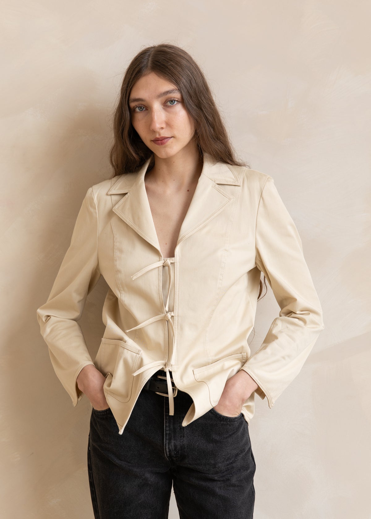 Vintage Escada Tie Front Tailored Jacket in Beige