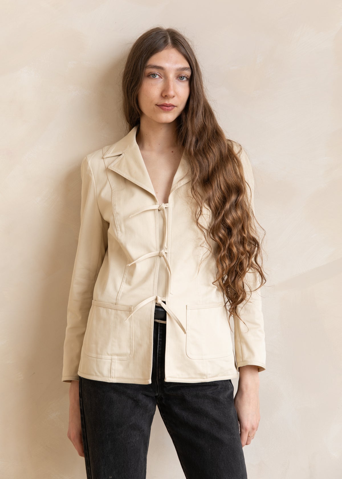 Vintage Escada Tie Front Tailored Jacket in Beige