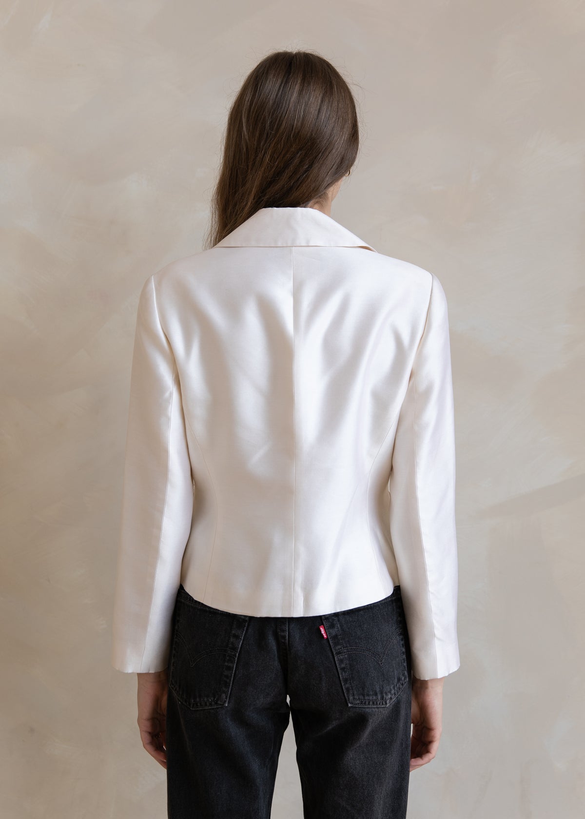 Vintage Silk Embroidered Button Front Jacket in Ivory