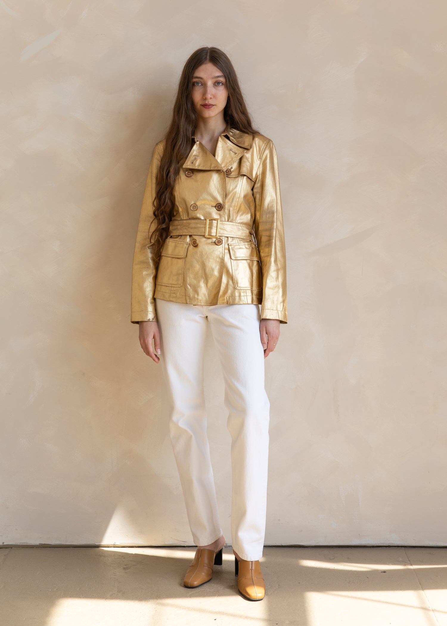 ESTELLA VINTAGE | Ralph Lauren Coated Cotton Short Trench Coat in Gold