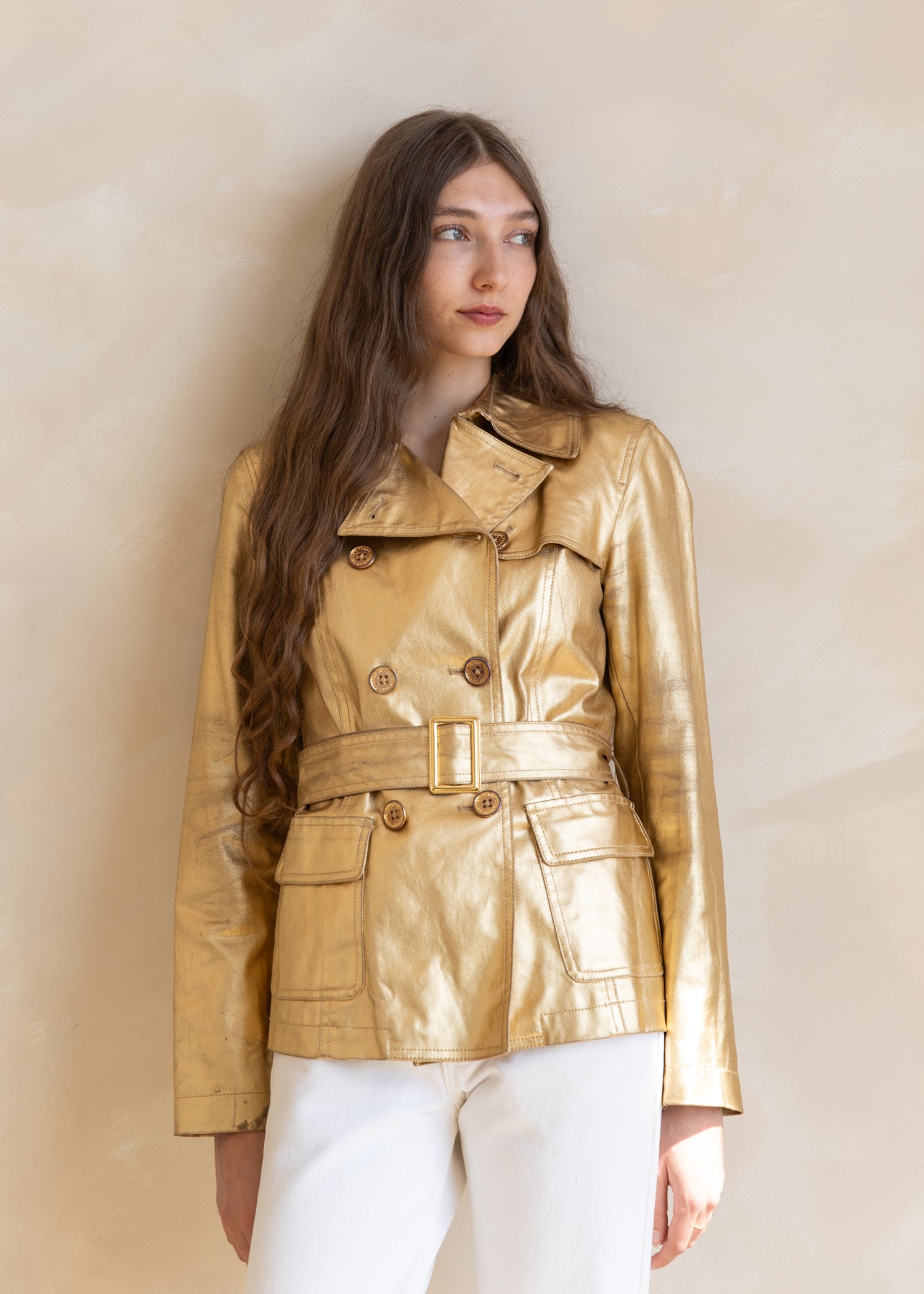ESTELLA VINTAGE | Ralph Lauren Coated Cotton Short Trench Coat in Gold