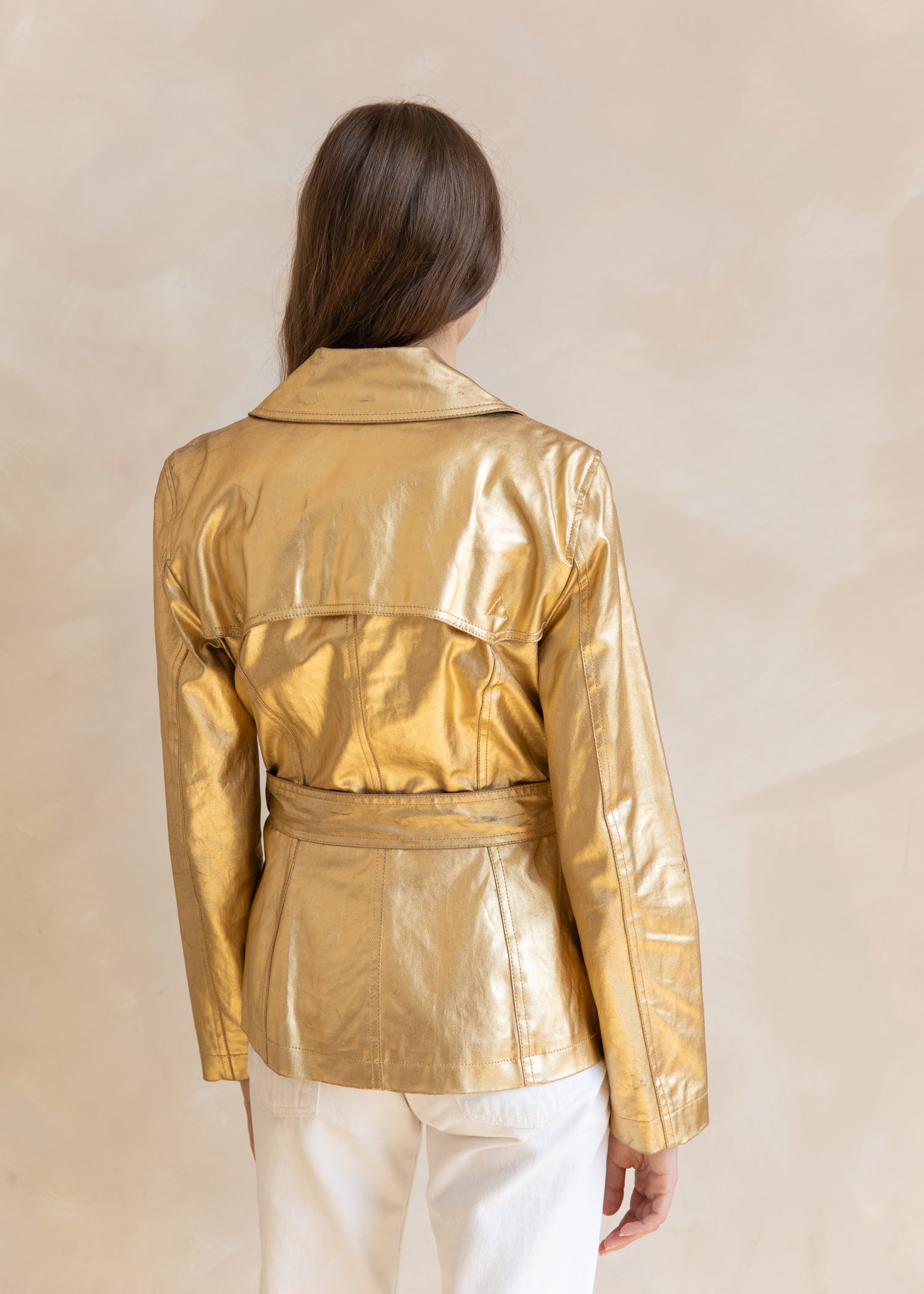 ESTELLA VINTAGE | Ralph Lauren Coated Cotton Short Trench Coat in Gold