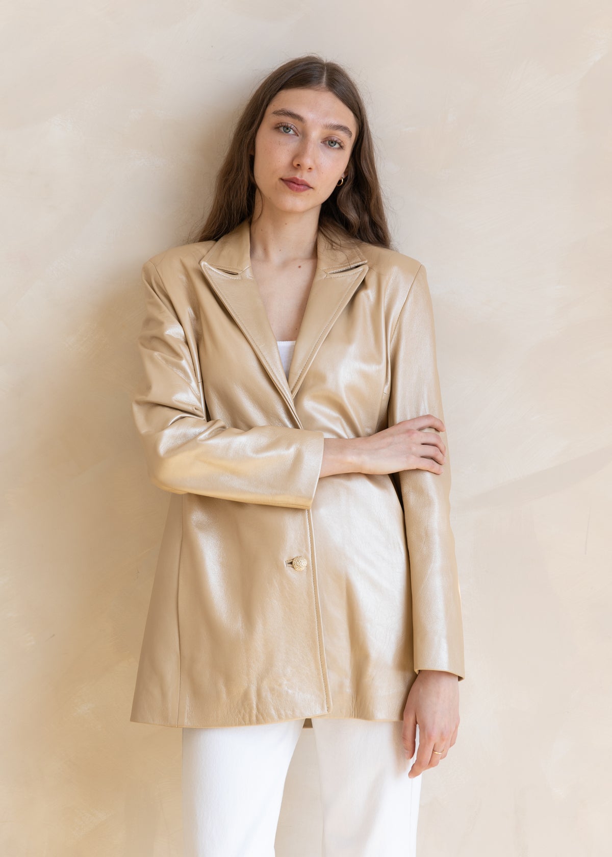 Vintage St. John Sport Leather Blazer in Gold