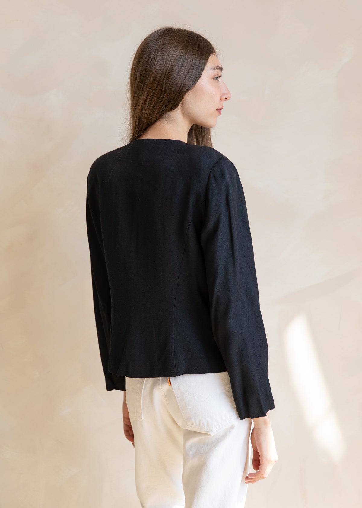 Vintage Embroidered Button Front Jacket with Gold Detail in Black