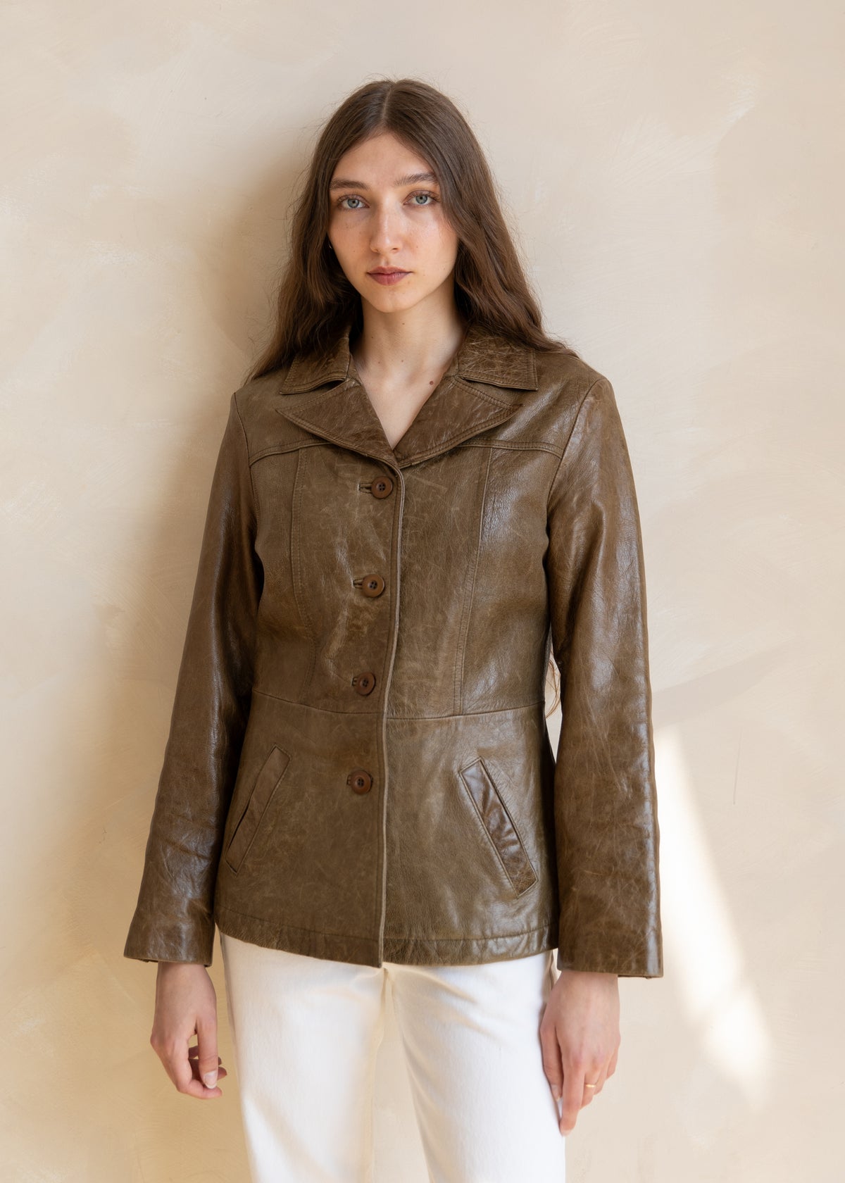 Vintage Wilsons Distressed Leather Jacket In Olive Brown
