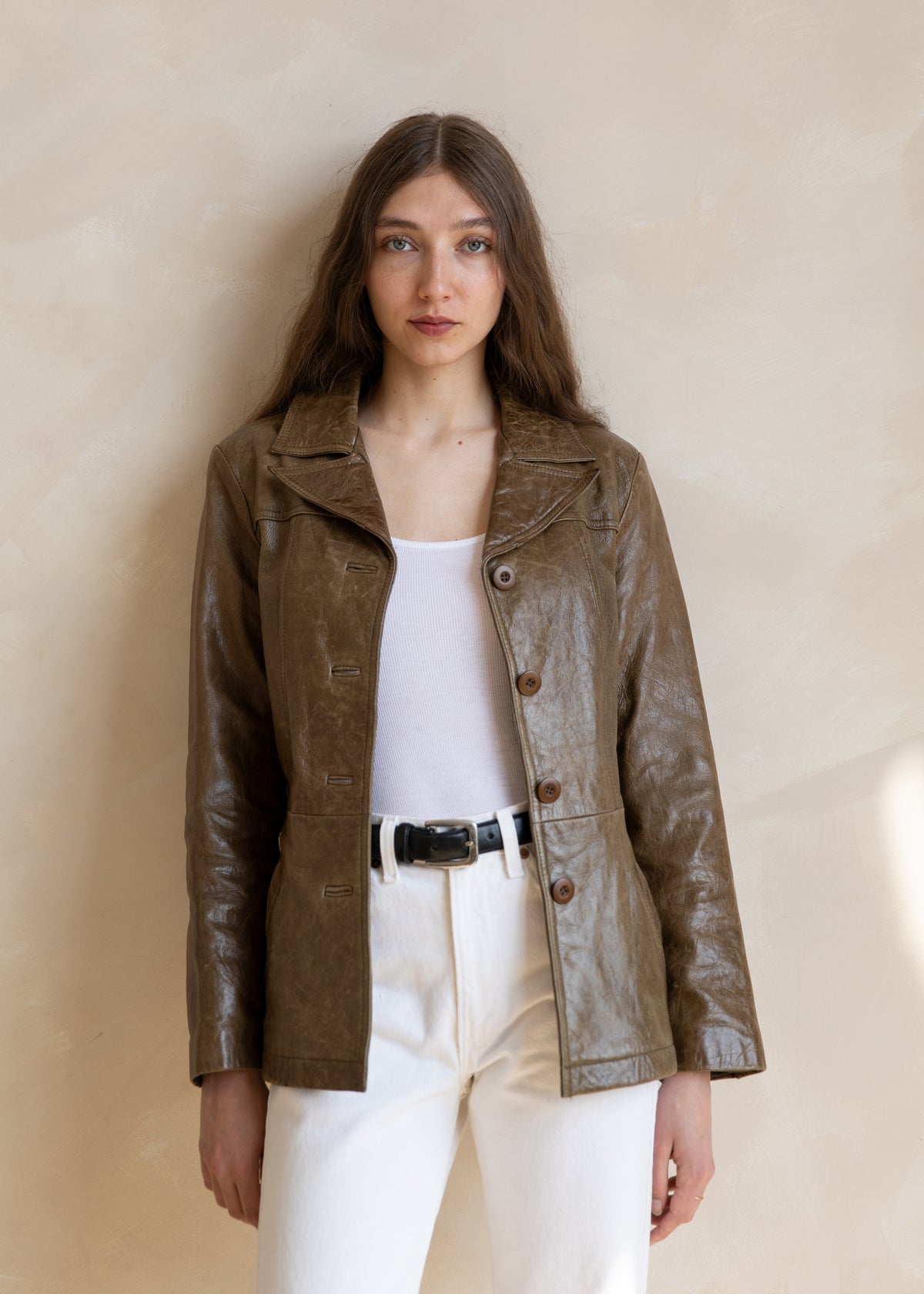 Vintage Wilsons Distressed Leather Jacket In Olive Brown