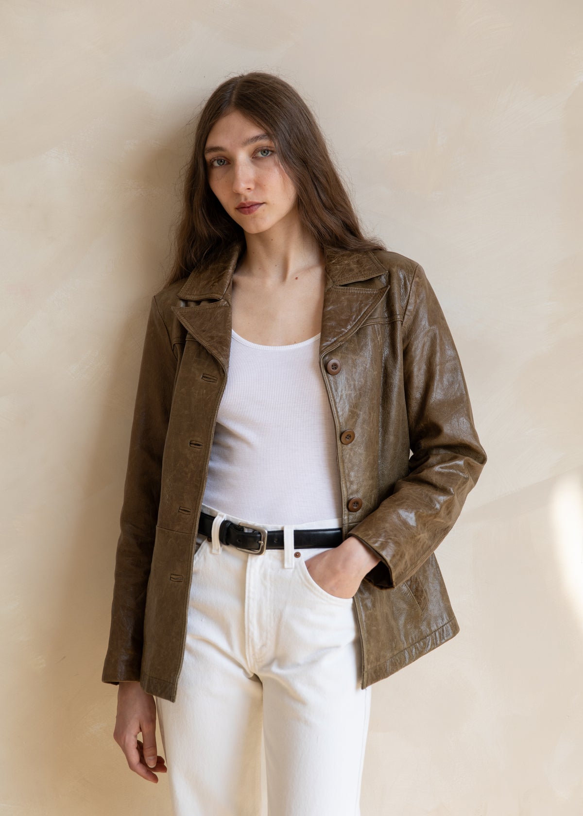 Vintage Wilsons Distressed Leather Jacket In Olive Brown