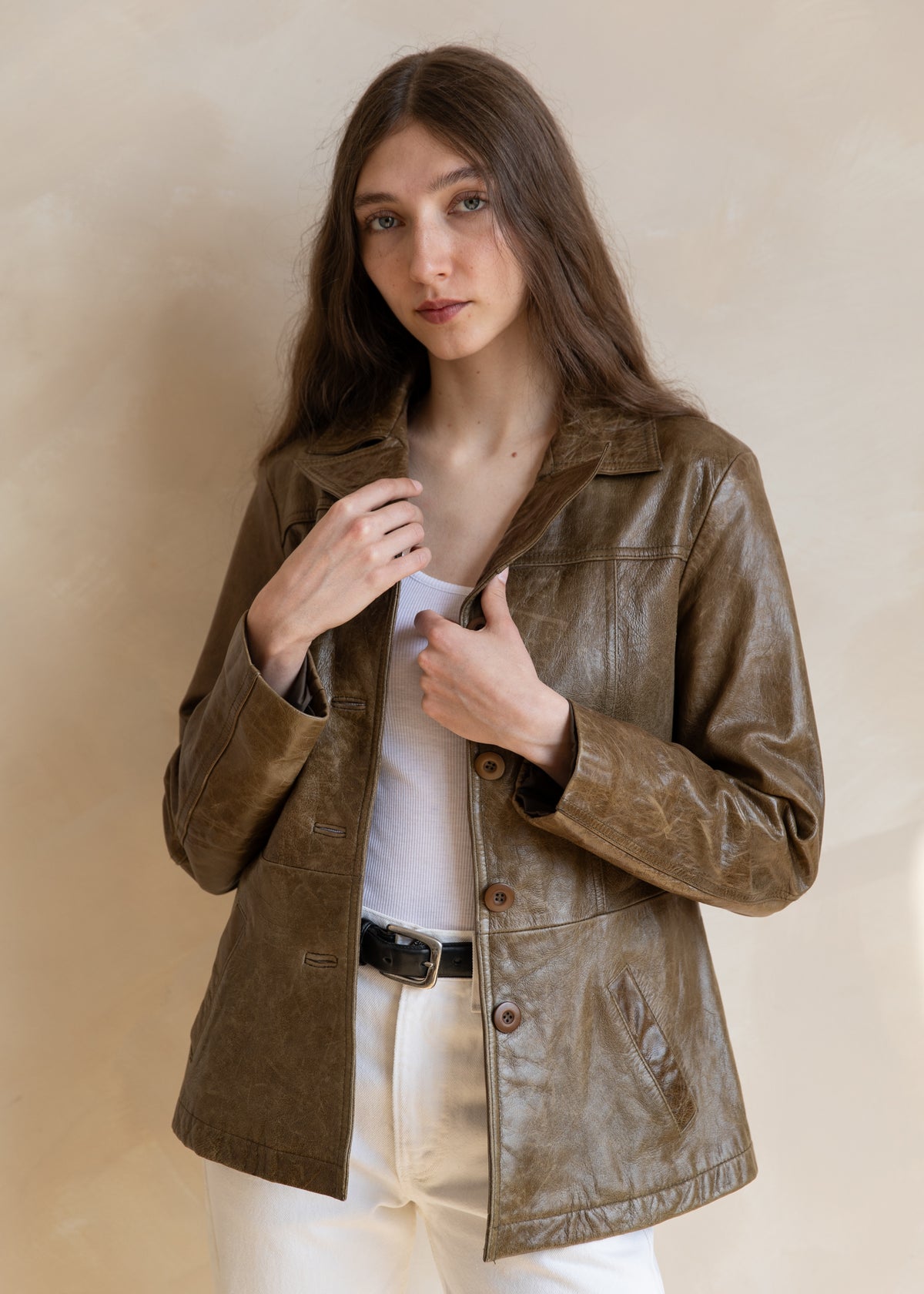 Vintage Wilsons Distressed Leather Jacket In Olive Brown