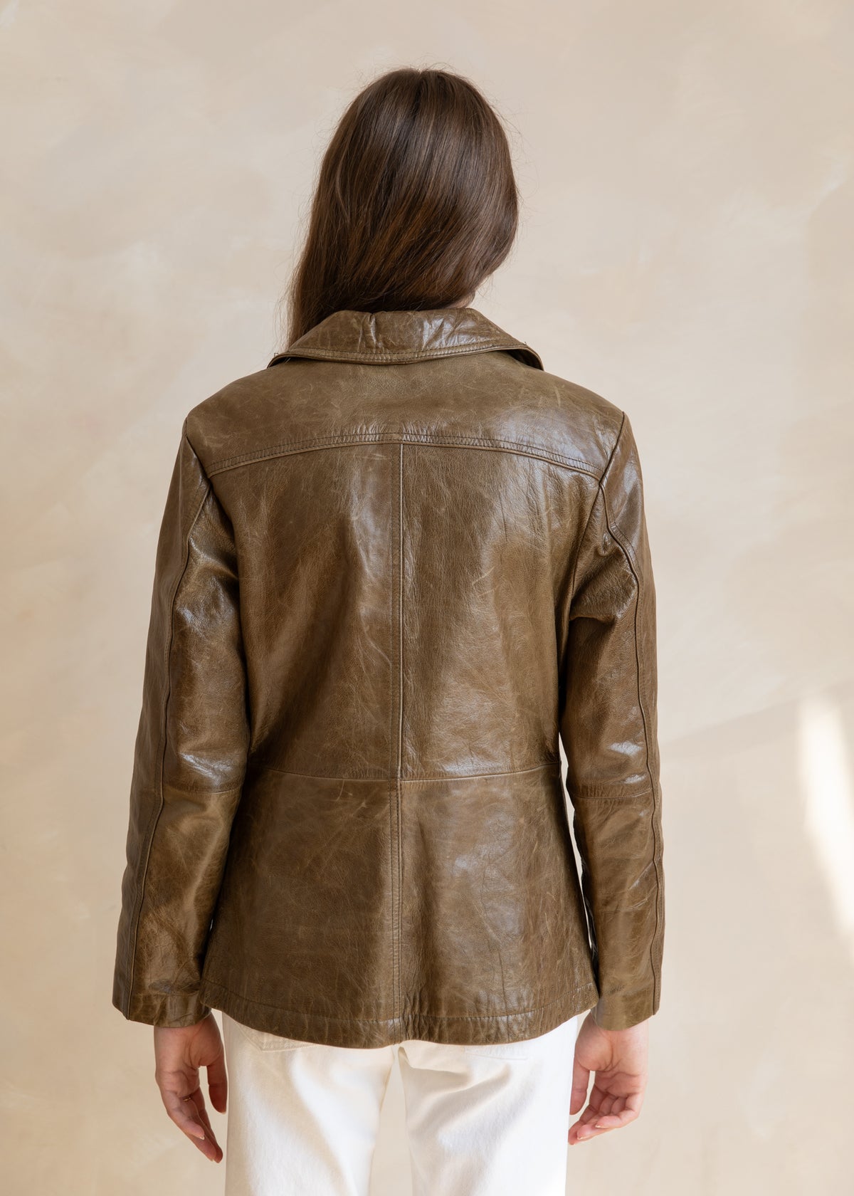 Vintage Wilsons Distressed Leather Jacket In Olive Brown