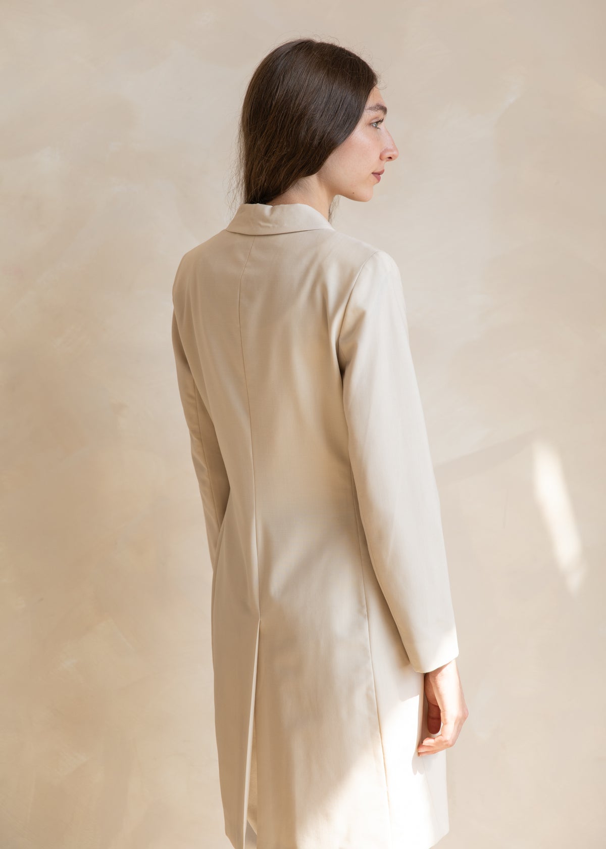Vintage 90s Minimal Tailored Longline Coat in Beige