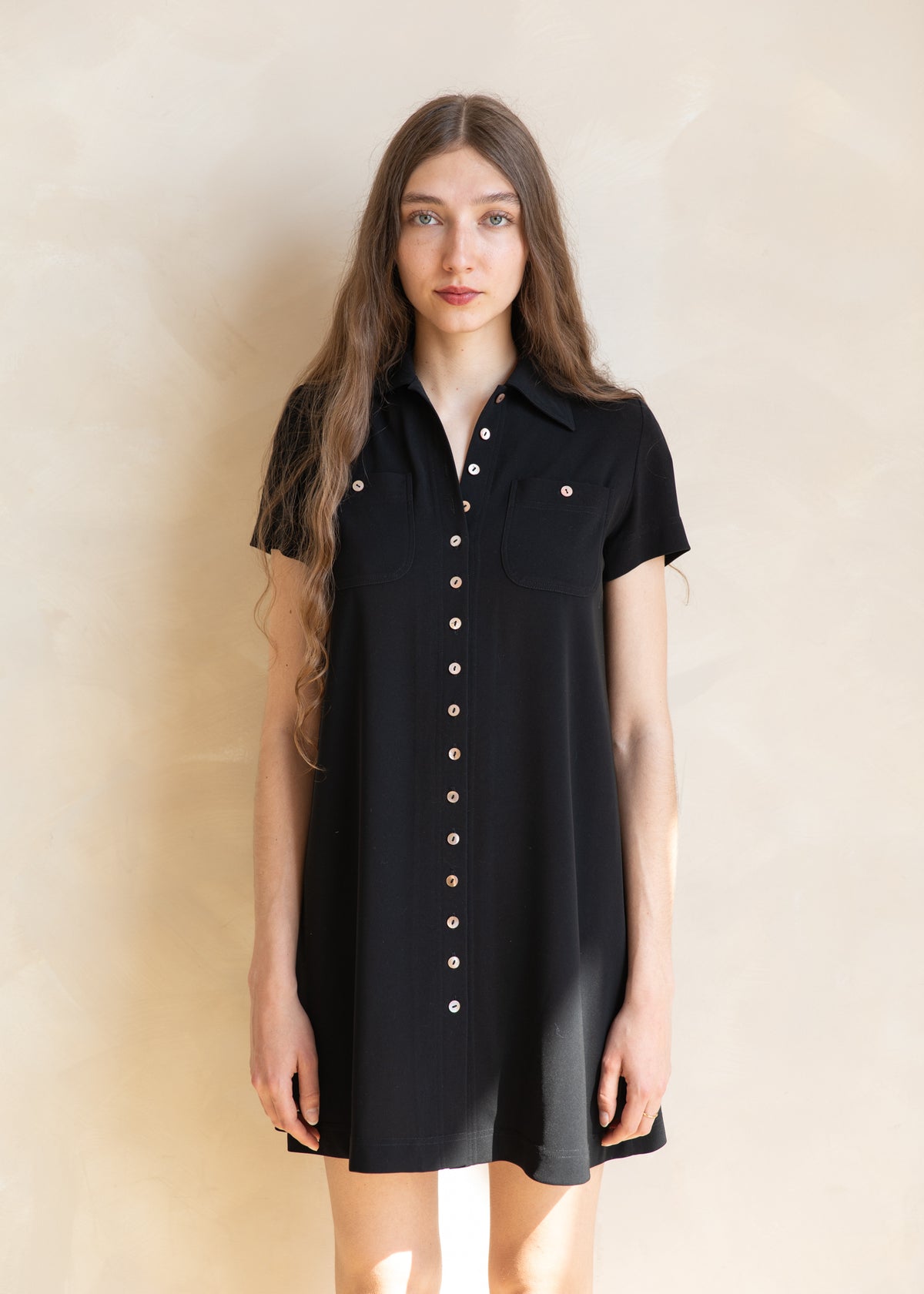 Vintage Button Front Mini Dress in Black