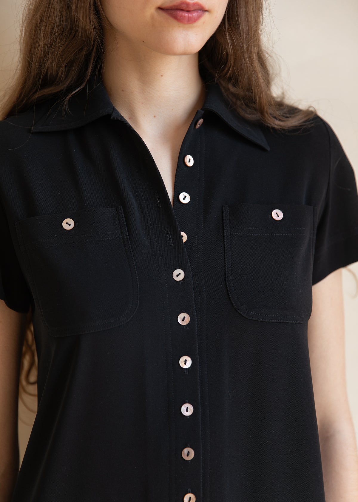 Vintage Button Front Mini Dress in Black