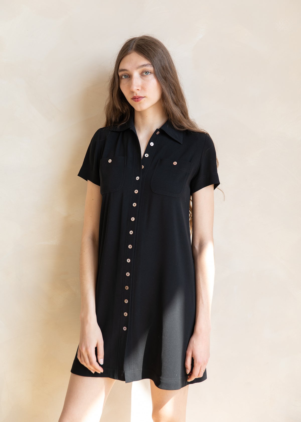 Vintage Button Front Mini Dress in Black