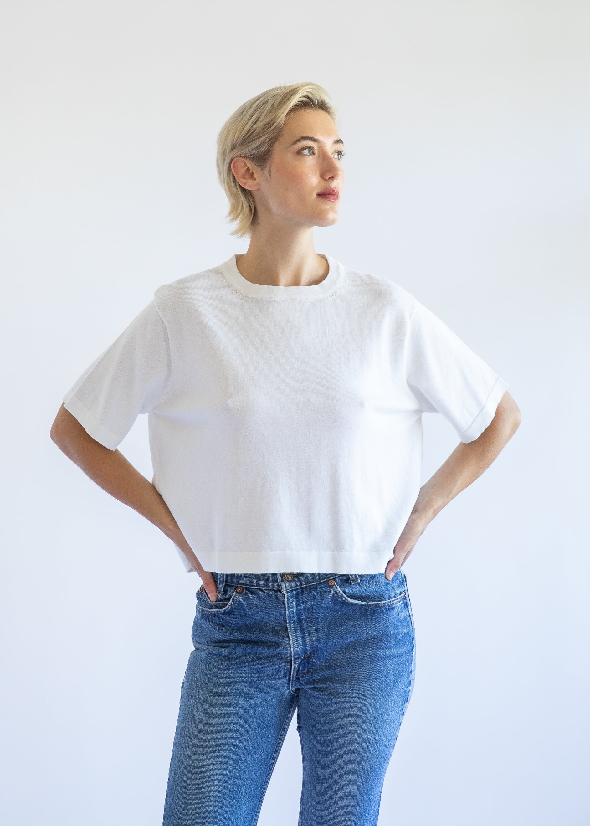 Fiona Boxy Cropped T-Shirt in Pearl Cotton Cashmere