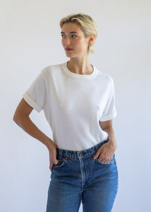 ESTELLA | Fiona Cropped T-Shirt in Pearl Cotton Cashmere