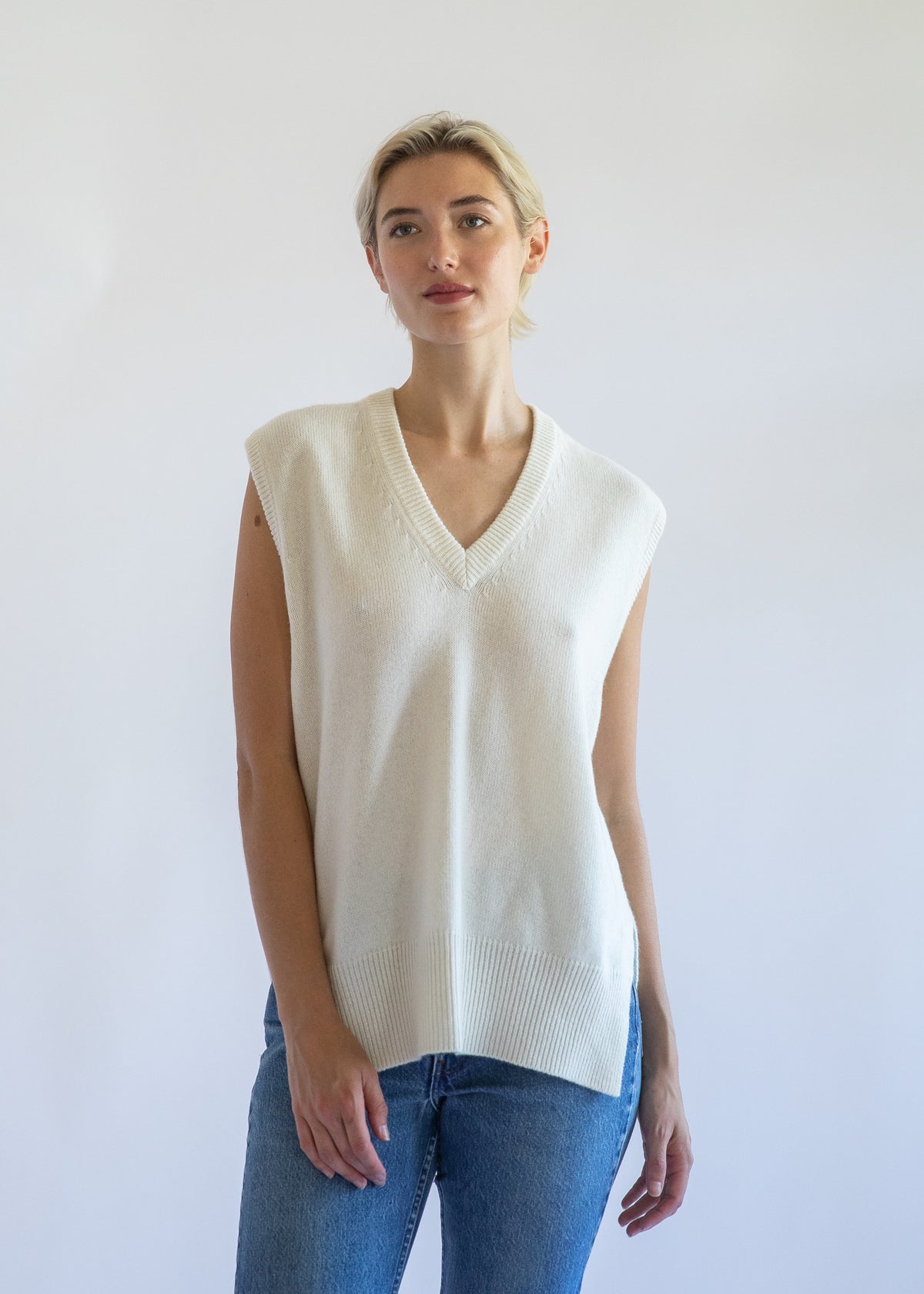 Felicity Sweater Vest in Alabaster Cashmere