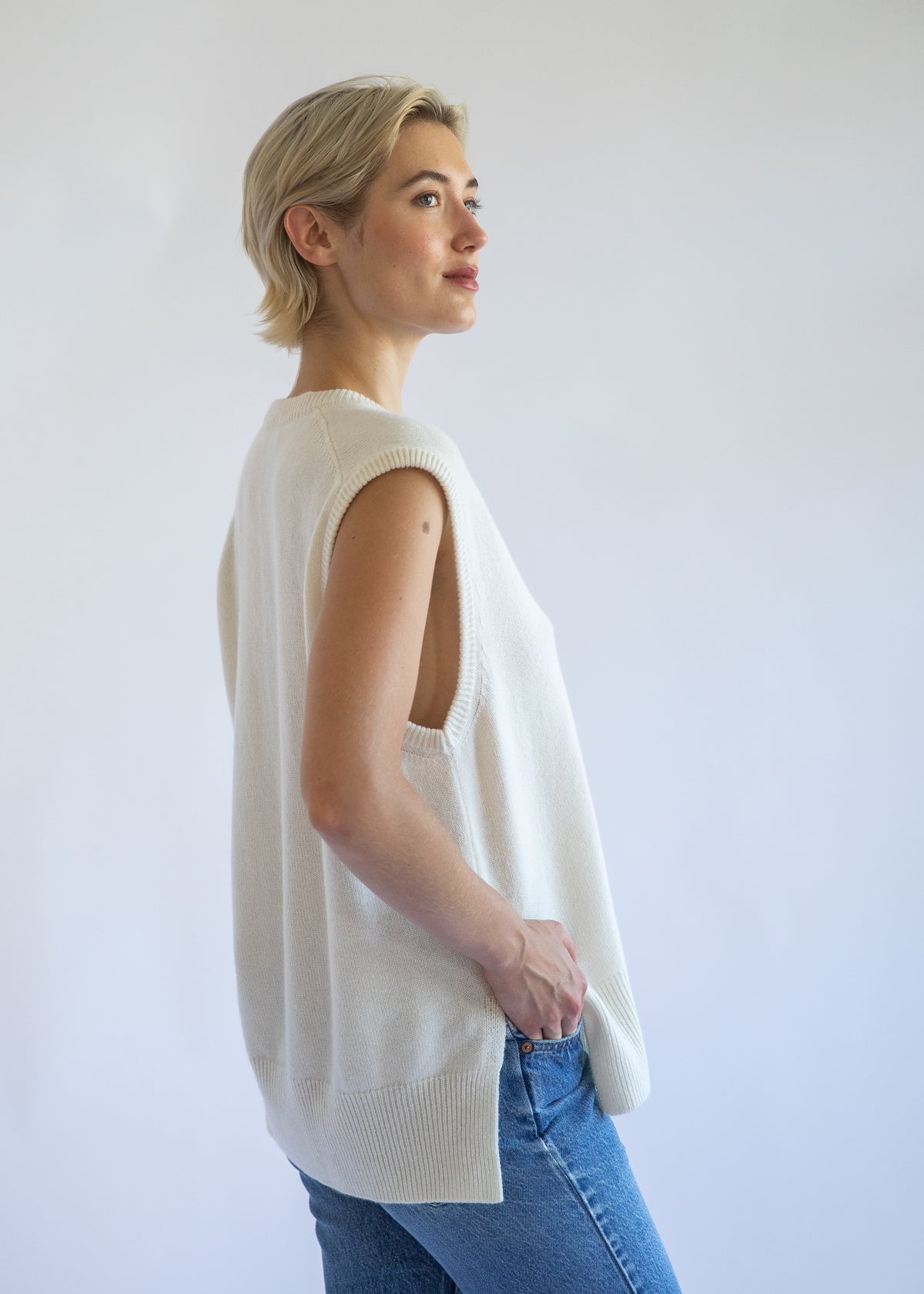 Felicity Sweater Vest in Alabaster Cashmere