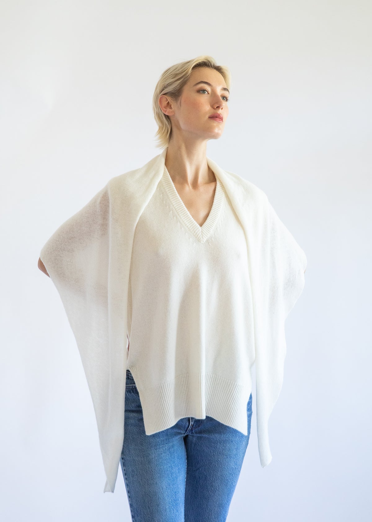 Juliana Triangle Scarf in Alabaster Cashmere