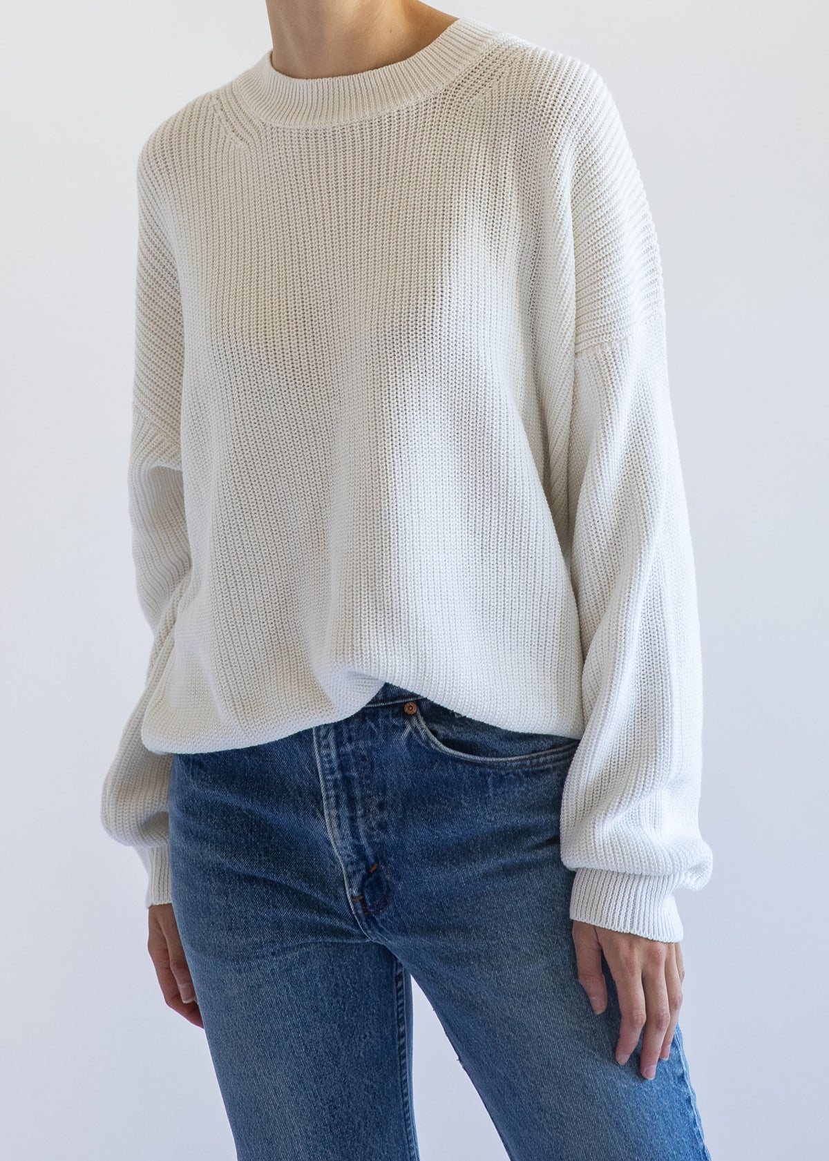 Fiorella Cotton Cashmere Crewneck Sweater in Pearl