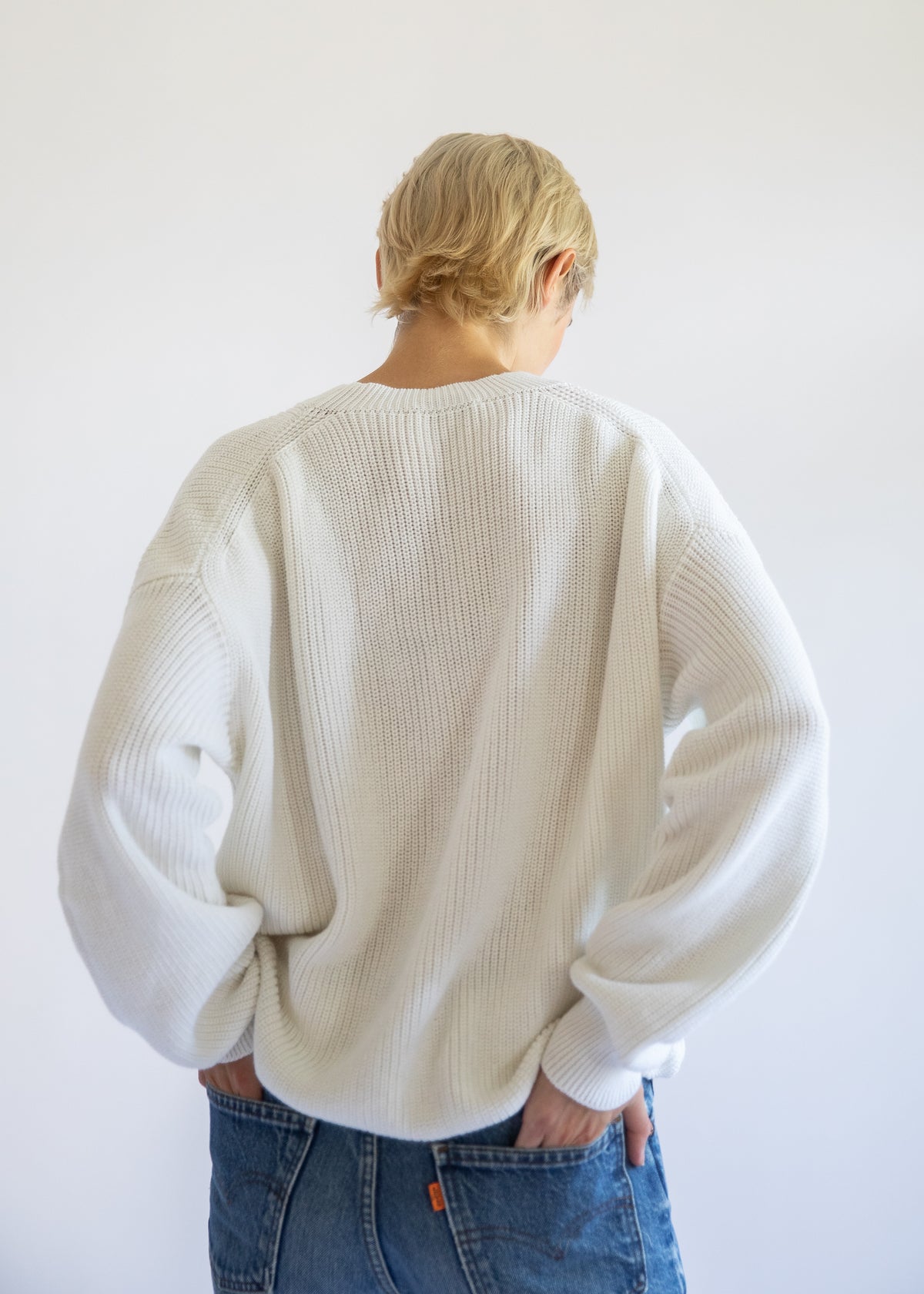 Fiorella Cotton Cashmere Crewneck Sweater in Pearl