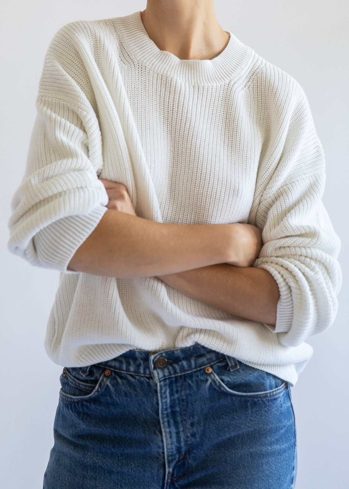 Fiorella Cotton Cashmere Crewneck Sweater in Pearl