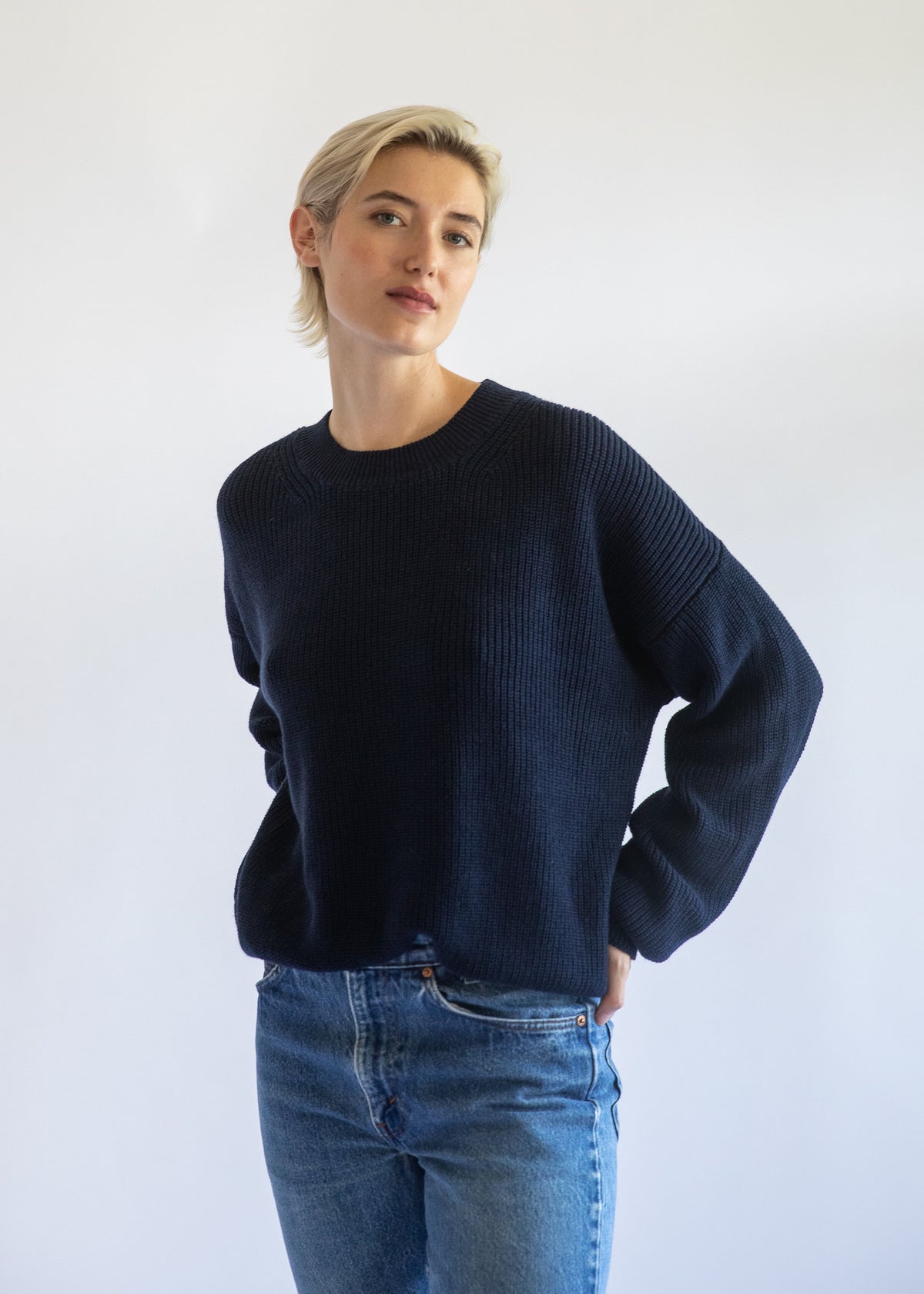 Fiorella Cotton Cashmere Crewneck Sweater in Passport Blue