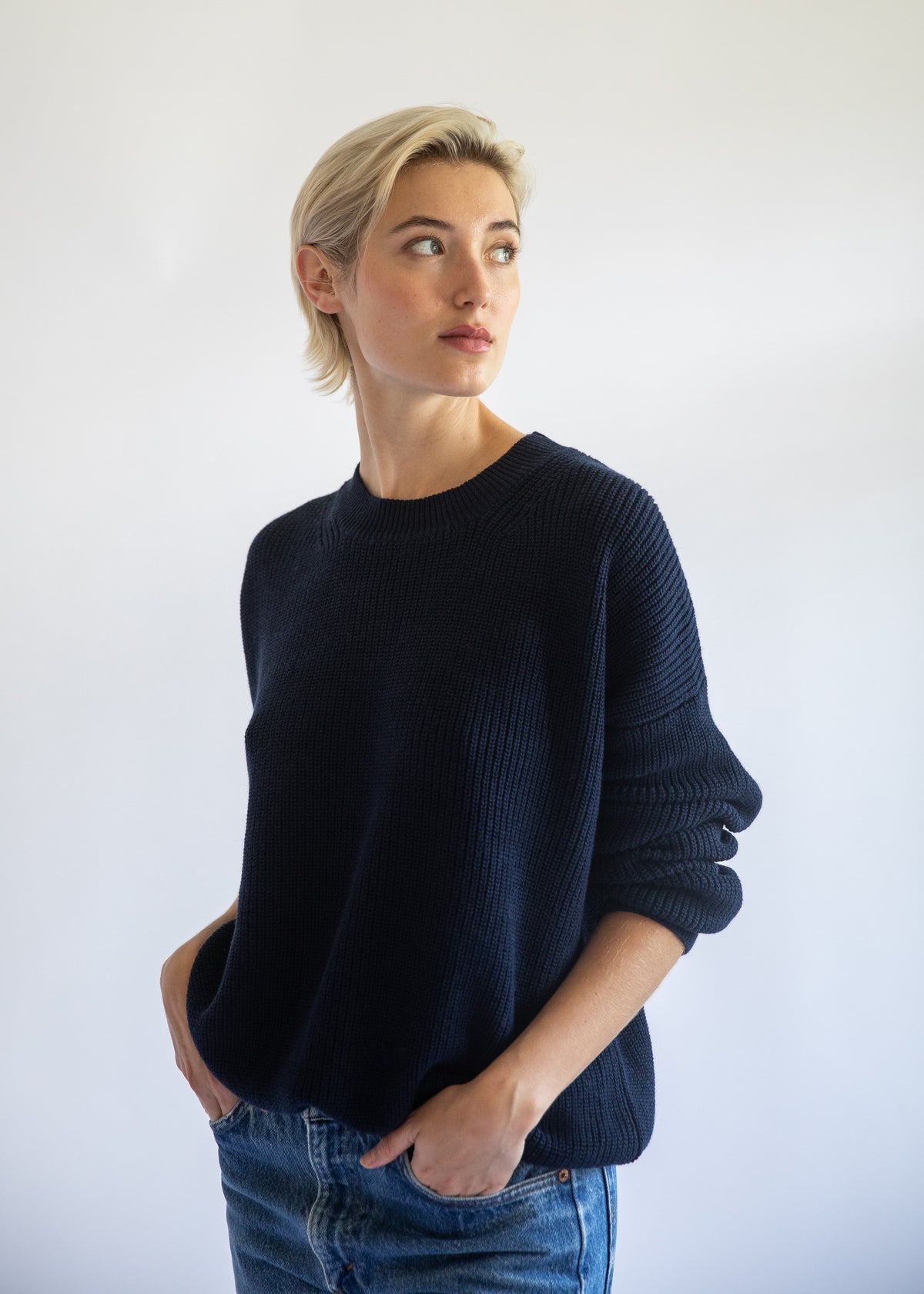 Fiorella Cotton Cashmere Crewneck Sweater in Passport Blue