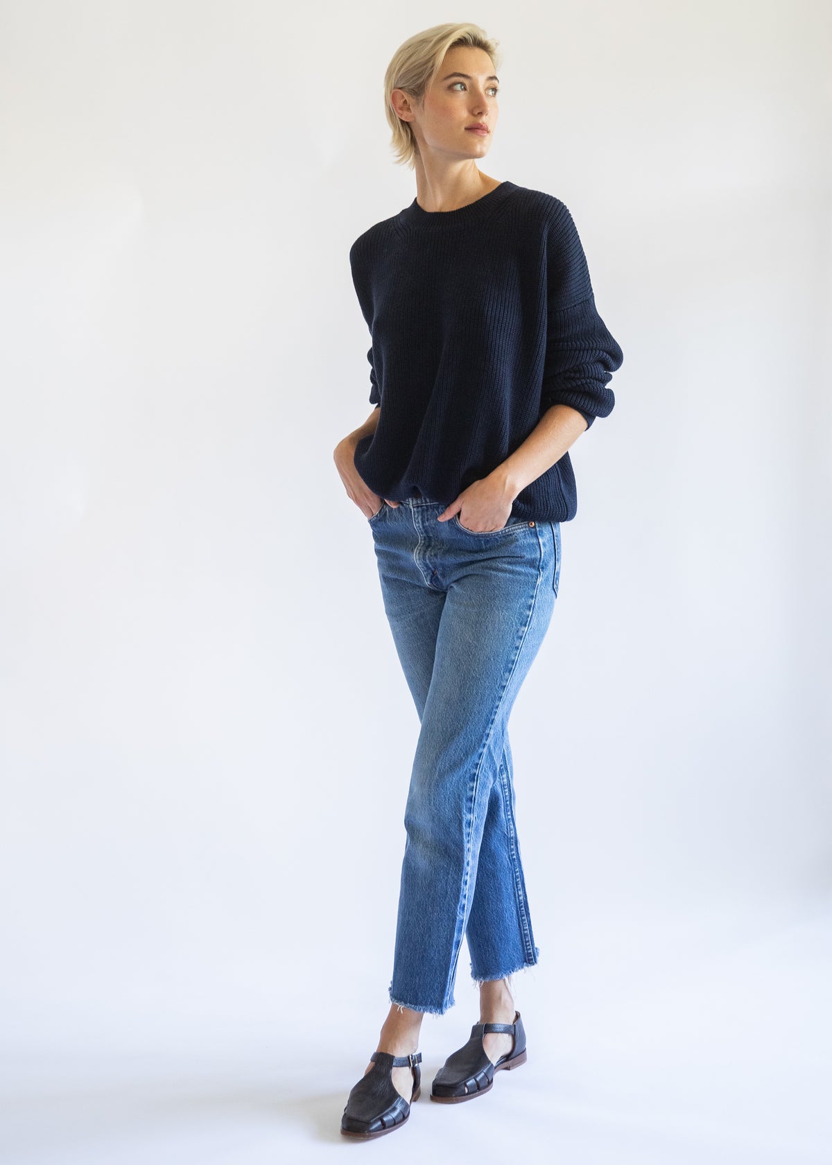 Fiorella Cotton Cashmere Crewneck Sweater in Passport Blue