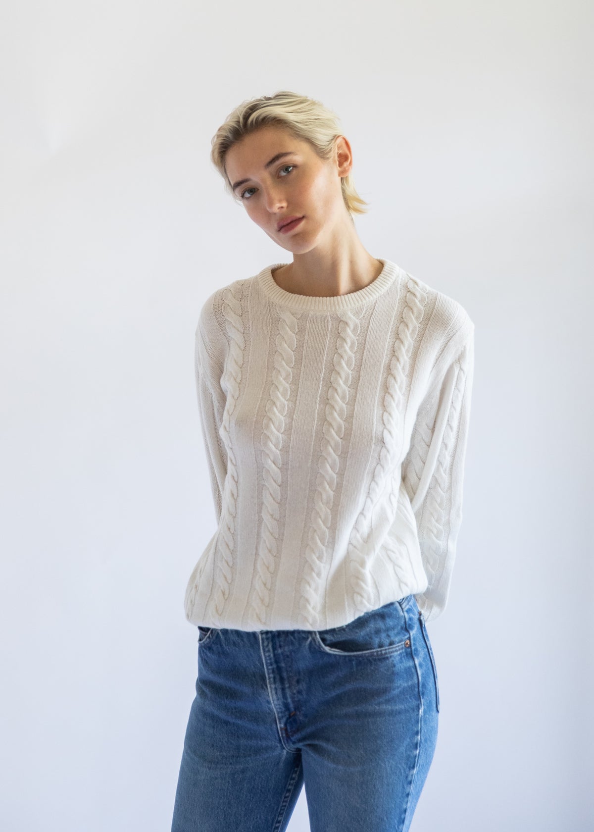 Daria Cable Knit Pullover in Winter White