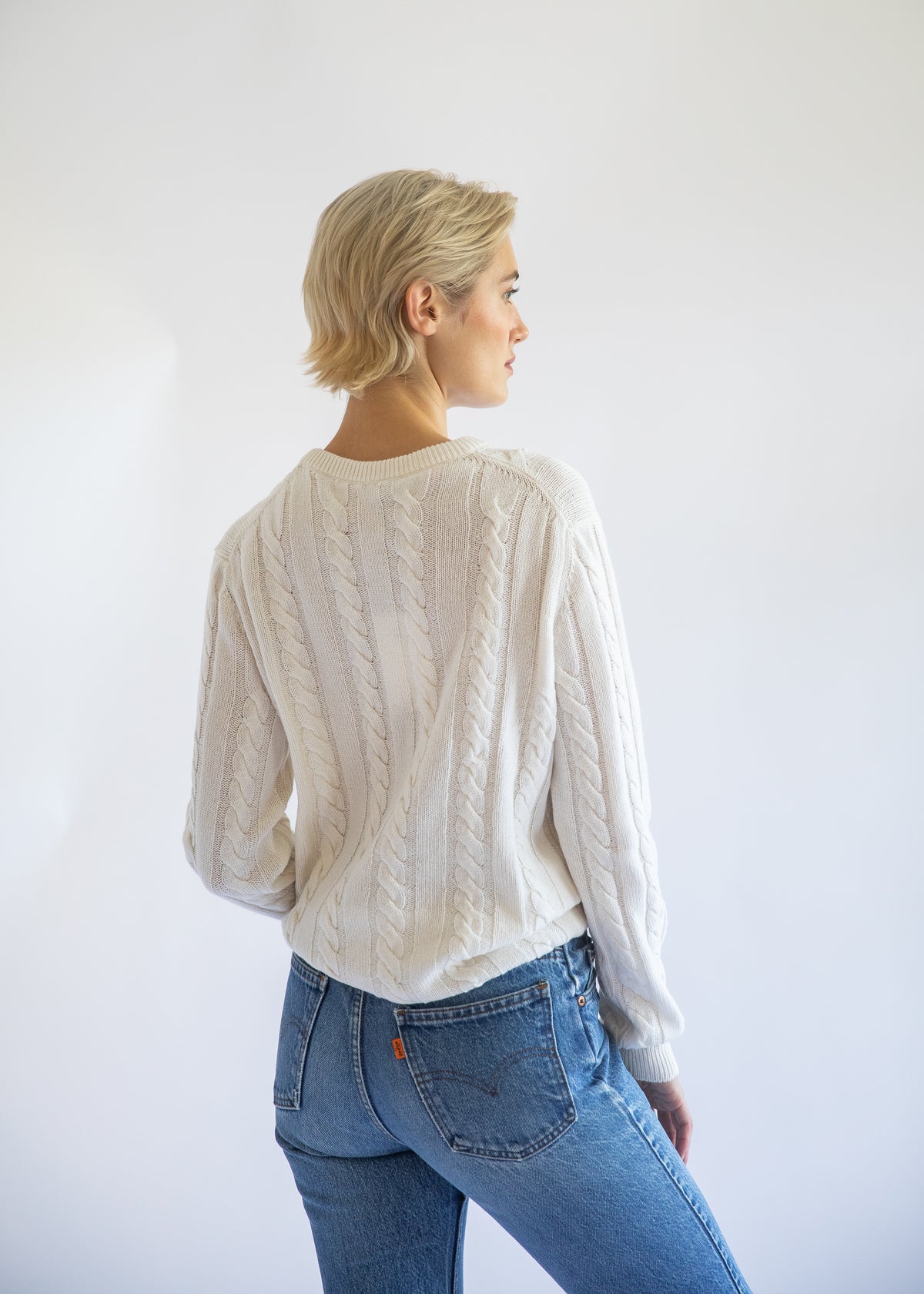 Daria Cable Knit Pullover in Winter White