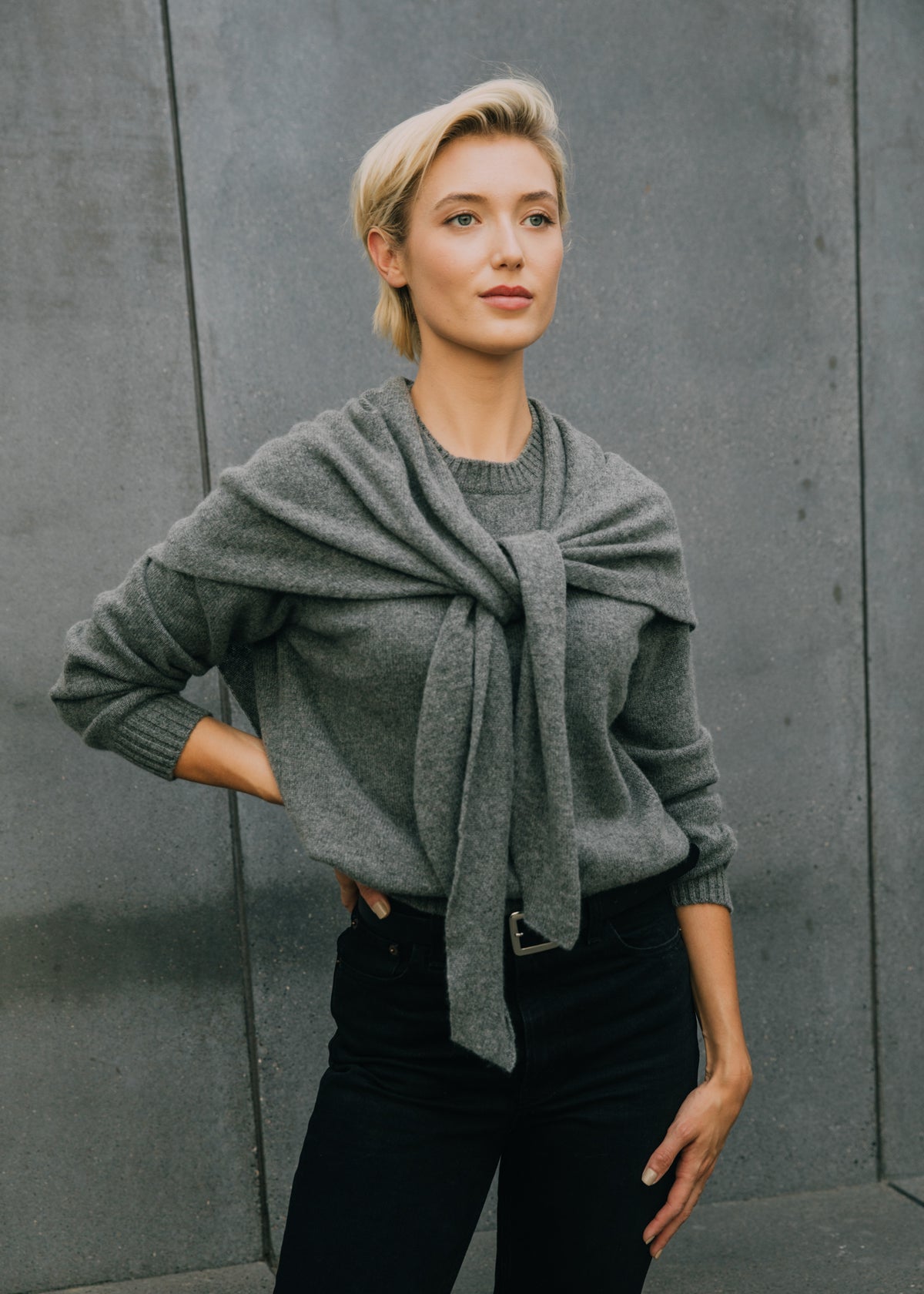 Juliana Triangle Scarf in Iron Gray Cashmere