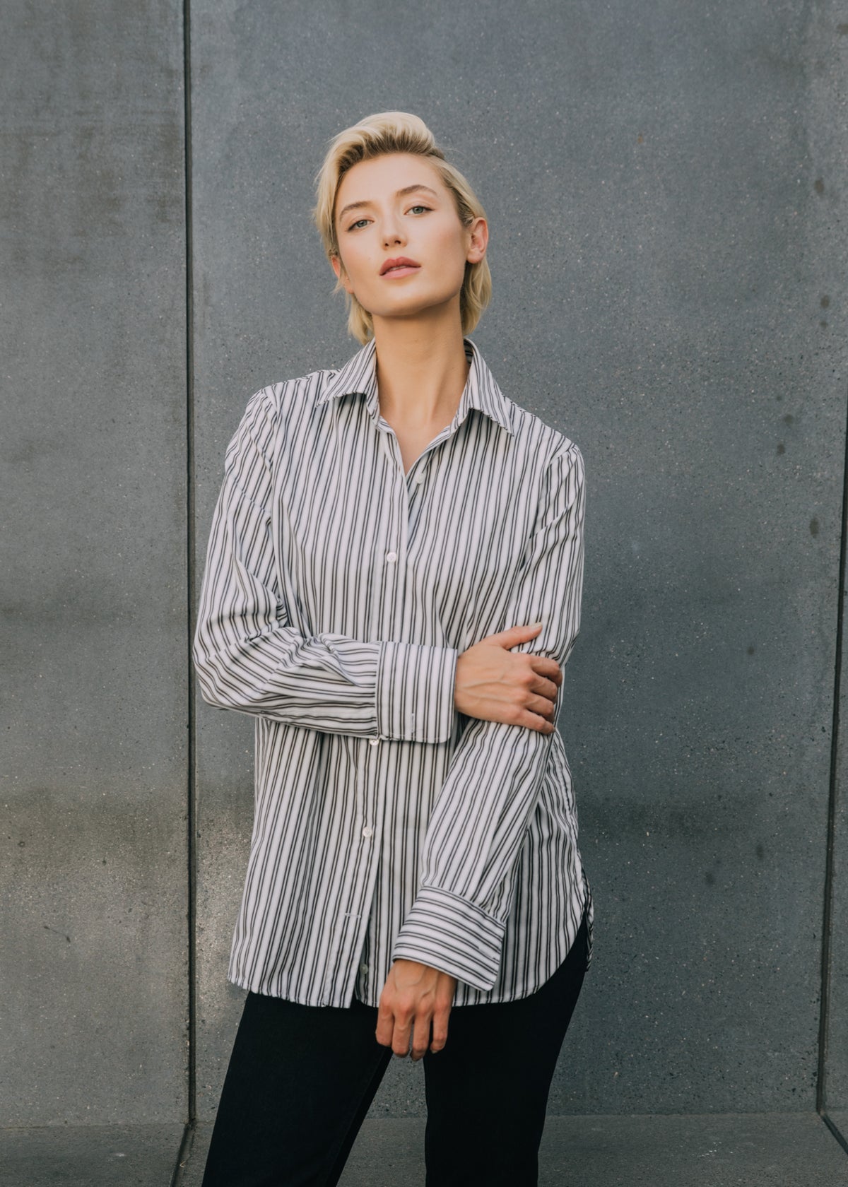 Gemma Button Up Shirt in Toffee Stripe Cotton Poplin