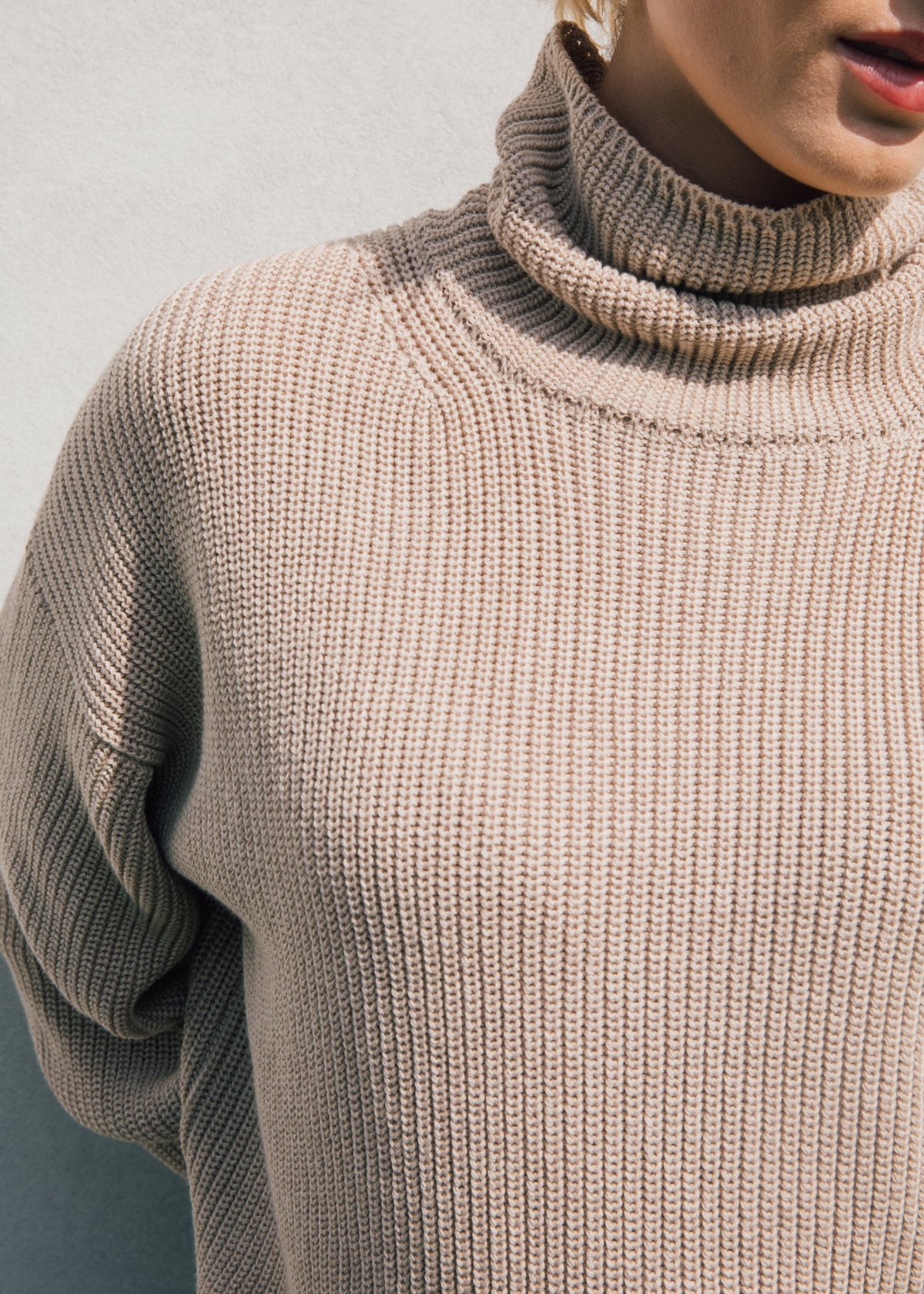 Neve Cropped Turtleneck in Oat Cotton Cashmere