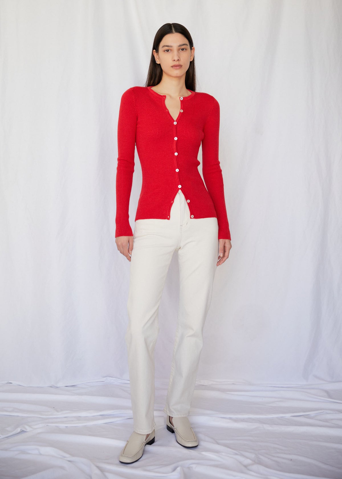 Monica Ribbed Cardigan in Candy Apple