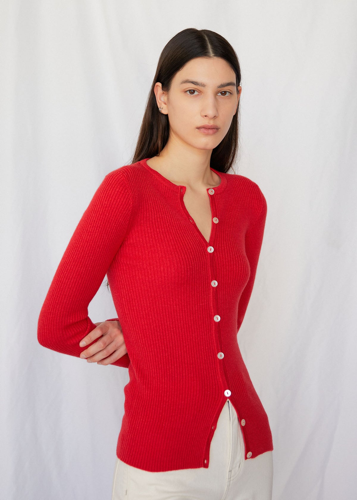 Monica Ribbed Cardigan in Candy Apple