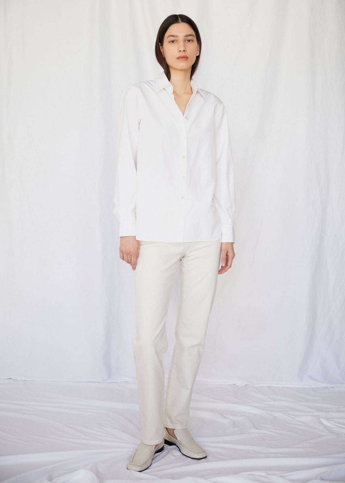 Carolyn Button Up in White Poplin