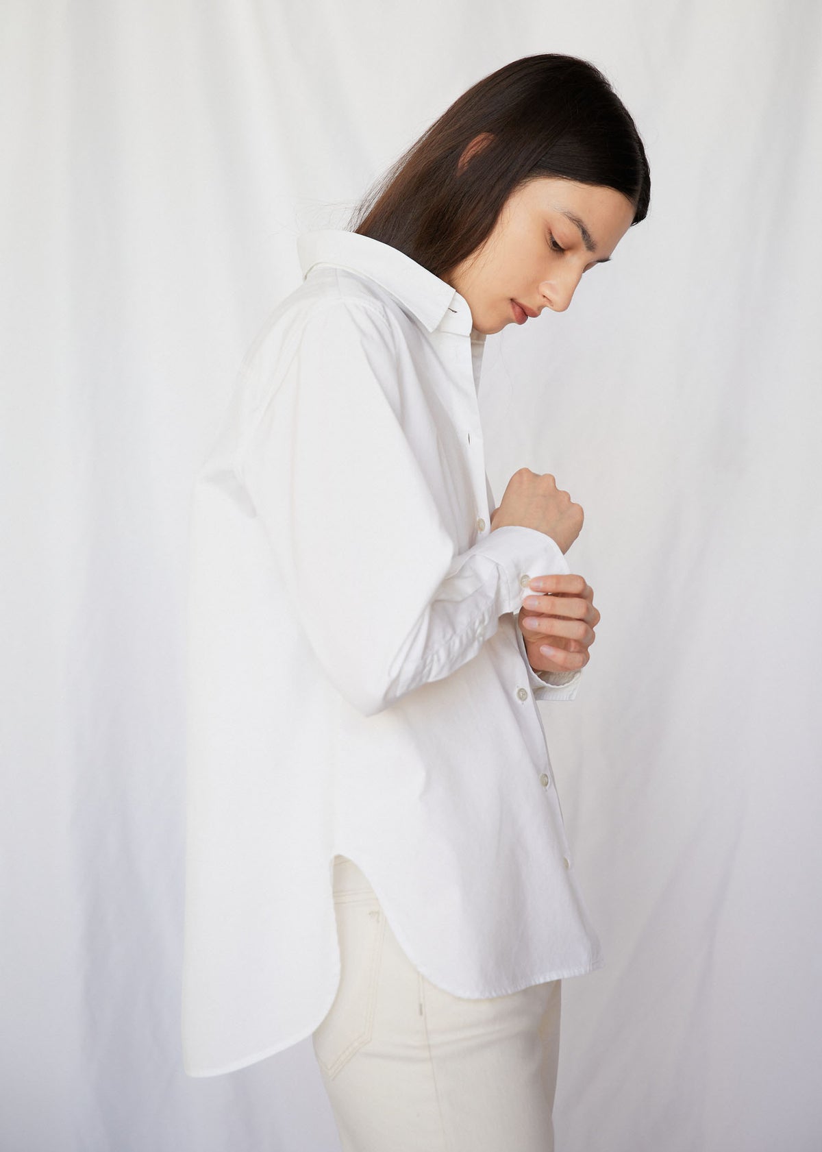 Carolyn Button Up in White Poplin