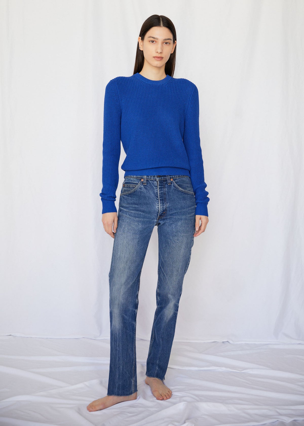 Winona Cotton Crewneck Sweater in Cobalt Blue