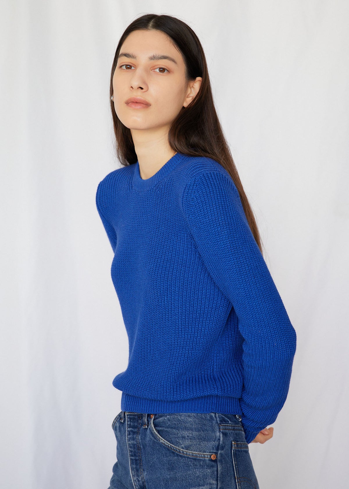 Winona Cotton Crewneck Sweater in Cobalt Blue