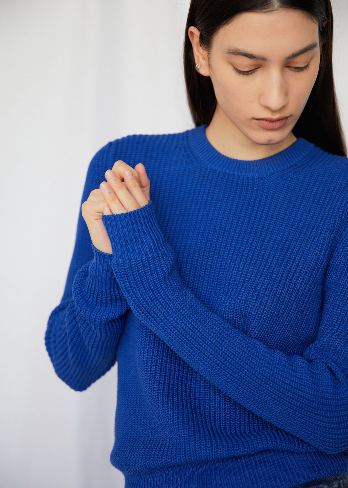 Winona Cotton Crewneck Sweater in Cobalt Blue